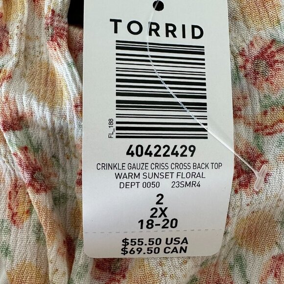 Torrid Babydoll Top 2X Floral Crinkle Gauze Lace up Back - Picture 5 of 11
